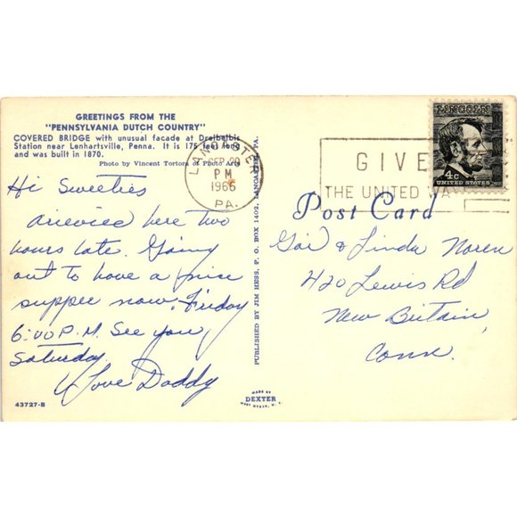 Vintage Dreibelbis Station Covered Bridge Postcard Pennsylvania Dutch Country - Picture 2 of 2